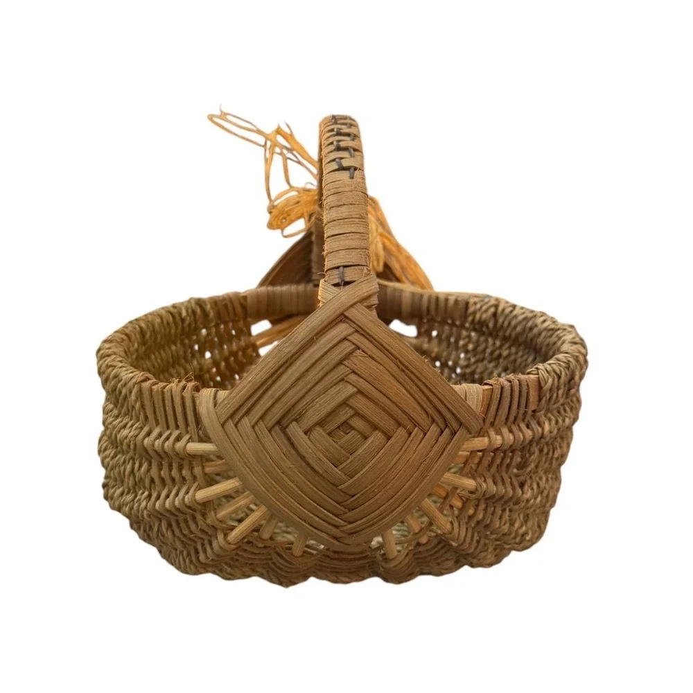 Vintage Handwoven Wicker Gathering Basket Rustic Cottage Farmhouse Decor Boho